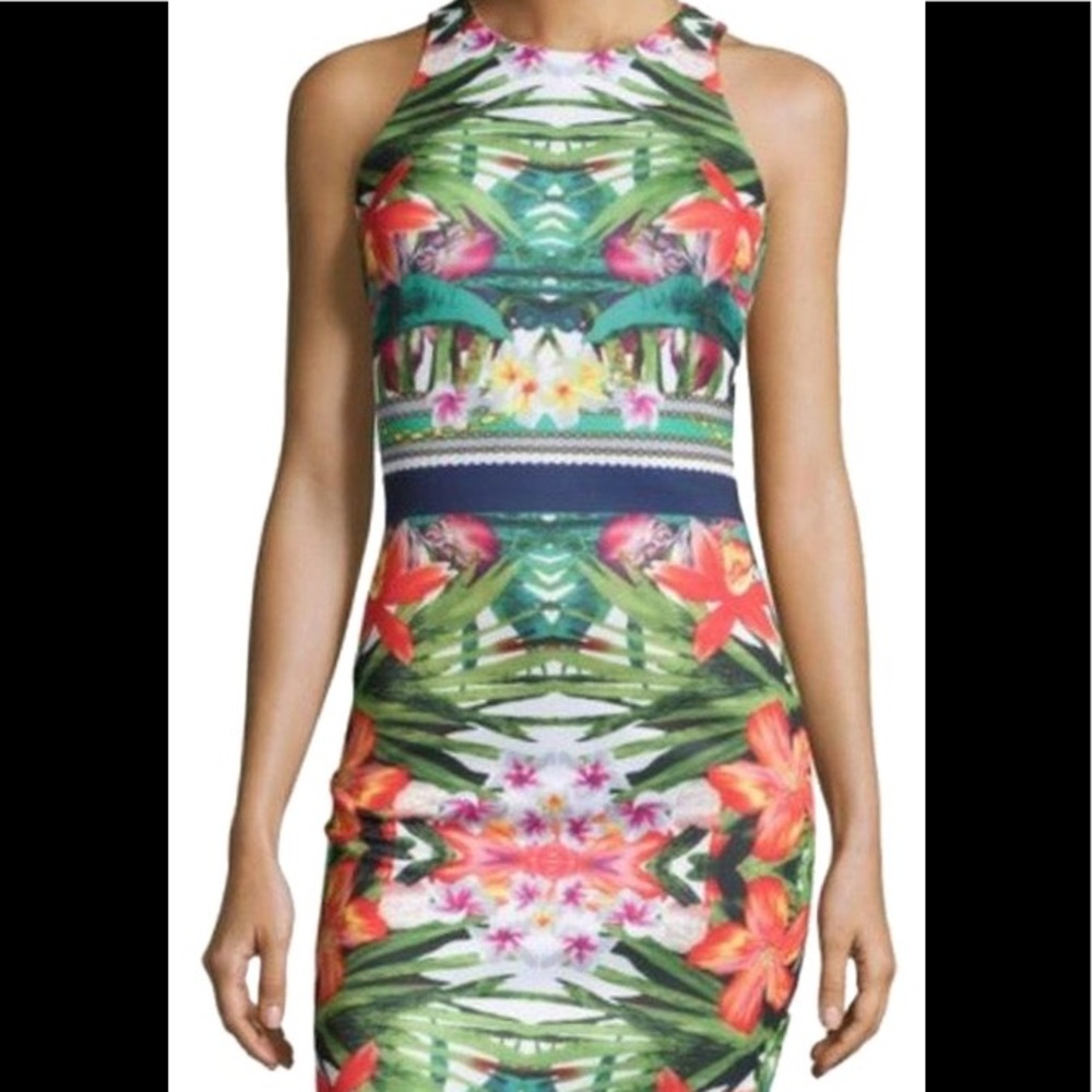 New York & Company Scuba Midi Tropical Dress